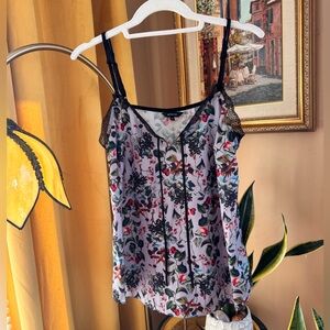 Purple & Black Lace RW&CO. Blouse Tank Top Bird & Fruit Pattern US/S
